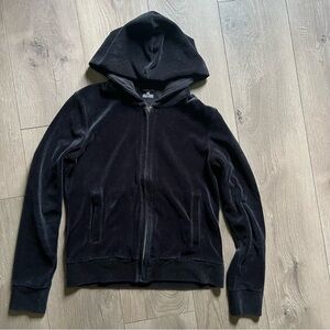 Jones New York 2000s Black Velour Zip Up Hoodie